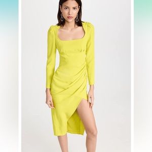 Self Portrait Women's Yellow Crepe Ruched Midi Dress